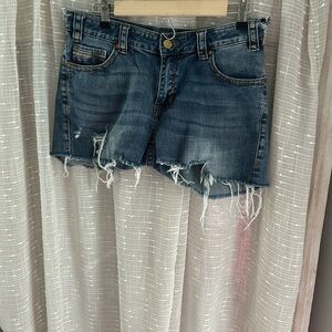 Rock & Roll Cowgirl Blue Distressed Jean Shorts